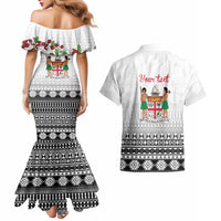 Fiji Heart Tribal Personalised Couples Matching Mermaid Dress and Hawaiian Shirt Polynesian Patterns