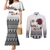 Fiji Heart Tribal Personalised Couples Matching Mermaid Dress and Long Sleeve Button Shirt Polynesian Patterns