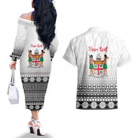 Fiji Heart Tribal Personalised Couples Matching Off The Shoulder Long Sleeve Dress and Hawaiian Shirt Polynesian Patterns