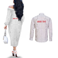 New Zealand Maori Heart Tribal Personalised Couples Matching Off The Shoulder Long Sleeve Dress and Long Sleeve Button Shirt Polynesian Patterns LT9 - Polynesian Pride