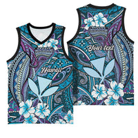 Personalised Hawaii Tribal Humpback Whale Basketball Jersey Polu Hibiscus Seamless Pattern