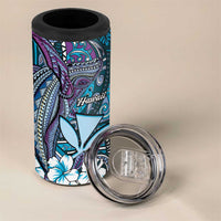 Personalised Hawaii Tribal Humpback Whale 4 in 1 Can Cooler Tumbler Polu Hibiscus Seamless Pattern