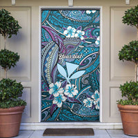 Personalised Hawaii Tribal Humpback Whale Door Cover Polu Hibiscus Seamless Pattern