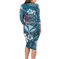 Personalised Hawaii Tribal Humpback Whale Family Matching Long Sleeve Bodycon Dress and Hawaiian Shirt Polu Hibiscus Seamless Pattern LT9 - Polynesian Pride