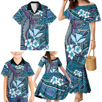 Personalised Hawaii Tribal Humpback Whale Family Matching Mermaid Dress and Hawaiian Shirt Polu Hibiscus Seamless Pattern LT9 - Polynesian Pride