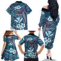 Personalised Hawaii Tribal Humpback Whale Family Matching Off The Shoulder Long Sleeve Dress and Hawaiian Shirt Polu Hibiscus Seamless Pattern LT9 - Polynesian Pride