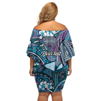 Personalised Hawaii Tribal Humpback Whale Family Matching Off Shoulder Short Dress and Hawaiian Shirt Polu Hibiscus Seamless Pattern LT9 - Polynesian Pride