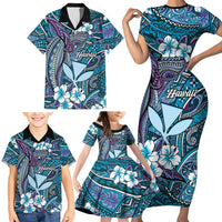 Personalised Hawaii Tribal Humpback Whale Family Matching Short Sleeve Bodycon Dress and Hawaiian Shirt Polu Hibiscus Seamless Pattern LT9 - Polynesian Pride