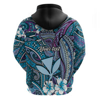 Personalised Hawaii Tribal Humpback Whale Hoodie Polu Hibiscus Seamless Pattern