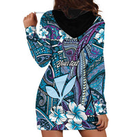 Personalised Hawaii Tribal Humpback Whale Hoodie Dress Polu Hibiscus Seamless Pattern