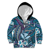 Personalised Hawaii Tribal Humpback Whale Kid Hoodie Polu Hibiscus Seamless Pattern