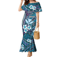 Personalised Hawaii Tribal Humpback Whale Mermaid Dress Polu Hibiscus Seamless Pattern