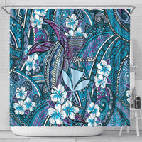 Personalised Hawaii Tribal Humpback Whale Shower Curtain Polu Hibiscus Seamless Pattern