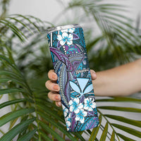 Personalised Hawaii Tribal Humpback Whale Skinny Tumbler Polu Hibiscus Seamless Pattern