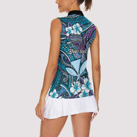 Personalised Hawaii Tribal Humpback Whale Women Sleeveless Polo Shirt Polu Hibiscus Seamless Pattern