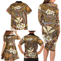 Personalised Hawaii Tribal Humpback Whale Family Matching Long Sleeve Bodycon Dress and Hawaiian Shirt Melemele Hibiscus Seamless Pattern LT9 - Polynesian Pride