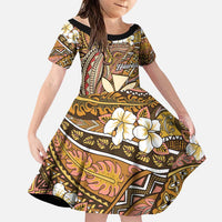 Personalised Hawaii Tribal Humpback Whale Family Matching Summer Maxi Dress and Hawaiian Shirt Melemele Hibiscus Seamless Pattern LT9 Daughter's Dress Gold - Polynesian Pride