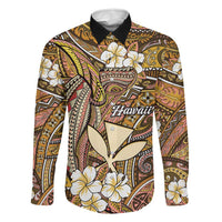 Personalised Hawaii Tribal Humpback Whale Family Matching Summer Maxi Dress and Hawaiian Shirt Melemele Hibiscus Seamless Pattern LT9 Dad's Shirt - Long Sleeve Gold - Polynesian Pride