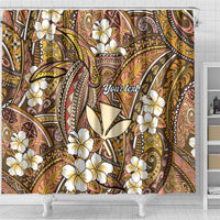 Personalised Hawaii Tribal Humpback Whale Shower Curtain Melemele Hibiscus Seamless Pattern