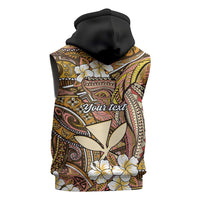 Personalised Hawaii Tribal Humpback Whale Sleeveless Zip Hoodie Melemele Hibiscus Seamless Pattern