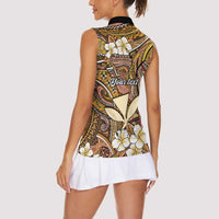 Personalised Hawaii Tribal Humpback Whale Women Sleeveless Polo Shirt Melemele Hibiscus Seamless Pattern