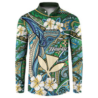Personalised Hawaii Tribal Humpback Whale Button Sweatshirt Omaomao Hibiscus Seamless Pattern