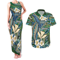 Personalised Hawaii Tribal Humpback Whale Couples Matching Tank Maxi Dress and Hawaiian Shirt Omaomao Hibiscus Seamless Pattern