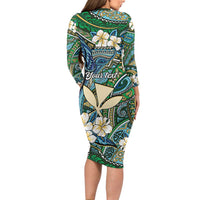 Personalised Hawaii Tribal Humpback Whale Family Matching Long Sleeve Bodycon Dress and Hawaiian Shirt Omaomao Hibiscus Seamless Pattern LT9 - Polynesian Pride
