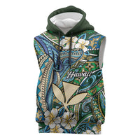 Personalised Hawaii Tribal Humpback Whale Sleeveless Hoodie Omaomao Hibiscus Seamless Pattern