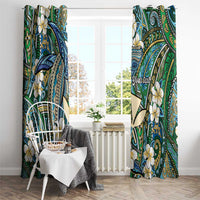 Personalised Hawaii Tribal Humpback Whale Window Curtain Omaomao Hibiscus Seamless Pattern
