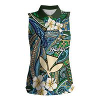 Personalised Hawaii Tribal Humpback Whale Women Sleeveless Polo Shirt Omaomao Hibiscus Seamless Pattern