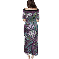 Personalised Hawaii Tribal Humpback Whale Family Matching Puletasi and Hawaiian Shirt Poni Hibiscus Seamless Pattern
