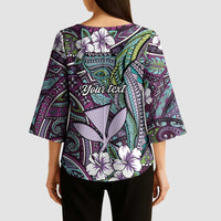Personalised Hawaii Tribal Humpback Whale Kimono Sleeve Blouse Poni Hibiscus Seamless Pattern