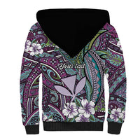 Personalised Hawaii Tribal Humpback Whale Sherpa Hoodie Poni Hibiscus Seamless Pattern