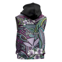 Personalised Hawaii Tribal Humpback Whale Sleeveless Zip Hoodie Poni Hibiscus Seamless Pattern