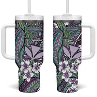 Personalised Hawaii Tribal Humpback Whale Tumbler With Handle Poni Hibiscus Seamless Pattern