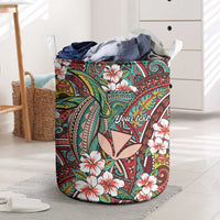 Personalised Hawaii Tribal Humpback Whale Laundry Basket Ulaula Hibiscus Seamless Pattern