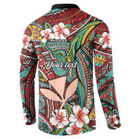 Personalised Hawaii Tribal Humpback Whale Button Sweatshirt Ulaula Hibiscus Seamless Pattern