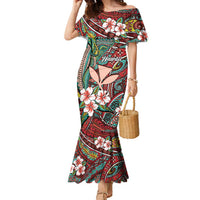 Personalised Hawaii Tribal Humpback Whale Family Matching Mermaid Dress and Hawaiian Shirt Ulaula Hibiscus Seamless Pattern LT9 Mom's Dress Red - Polynesian Pride