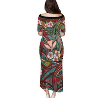 Personalised Hawaii Tribal Humpback Whale Family Matching Puletasi and Hawaiian Shirt Ulaula Hibiscus Seamless Pattern