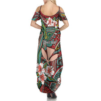 Personalised Hawaii Tribal Humpback Whale Family Matching Summer Maxi Dress and Hawaiian Shirt Ulaula Hibiscus Seamless Pattern