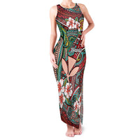 Personalised Hawaii Tribal Humpback Whale Family Matching Tank Maxi Dress and Hawaiian Shirt Ulaula Hibiscus Seamless Pattern LT9 Mom's Dress Red - Polynesian Pride