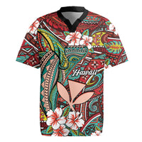 Personalised Hawaii Tribal Humpback Whale Rugby Jersey Ulaula Hibiscus Seamless Pattern