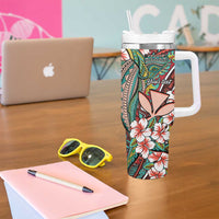 Personalised Hawaii Tribal Humpback Whale Tumbler With Handle Ulaula Hibiscus Seamless Pattern