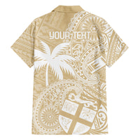 Custom Indo Fijians Family Matching Off The Shoulder Long Sleeve Dress and Hawaiian Shirt Fiji ke Hindustani Polyneisan Paisley Beige Style LT9 - Polynesian Pride