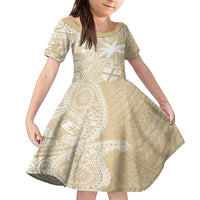 Custom Indo Fijians Family Matching Summer Maxi Dress and Hawaiian Shirt Fiji ke Hindustani Polyneisan Paisley Beige Style LT9 Daughter's Dress Beige - Polynesian Pride