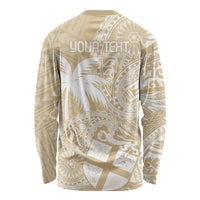 Custom Indo Fijians Long Sleeve Shirt Fiji ke Hindustani Polyneisan Paisley Beige Style