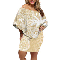 Custom Indo Fijians Off Shoulder Short Dress Fiji ke Hindustani Polyneisan Paisley Beige Style LT9 Women Beige - Polynesian Pride