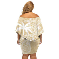 Custom Indo Fijians Off Shoulder Short Dress Fiji ke Hindustani Polyneisan Paisley Beige Style LT9 - Polynesian Pride