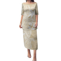 Custom Indo Fijians Puletasi Fiji ke Hindustani Polyneisan Paisley Beige Style LT9 Long Dress Beige - Polynesian Pride